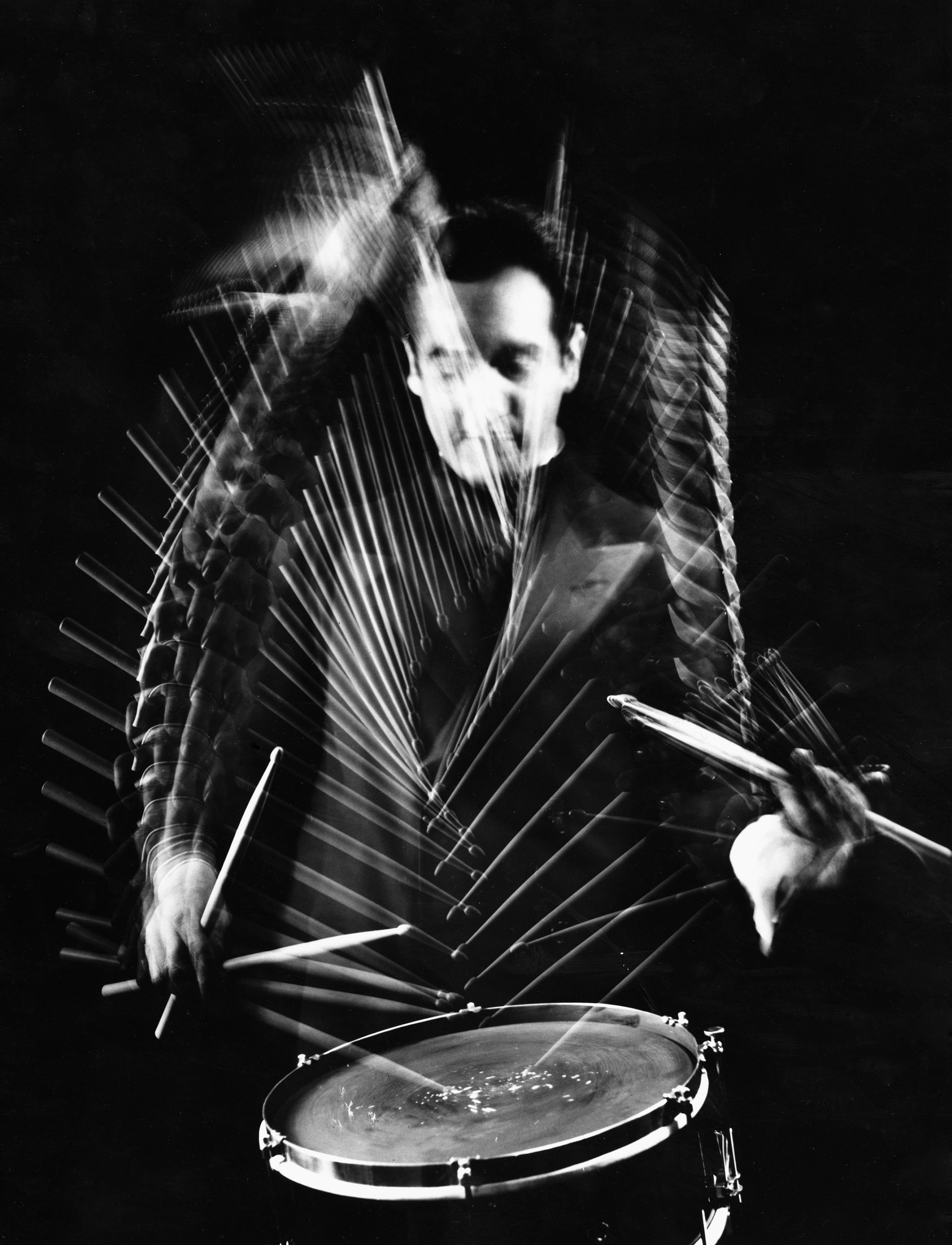Drummer Gene Krupa at Gjon Mili's studio, 1941.