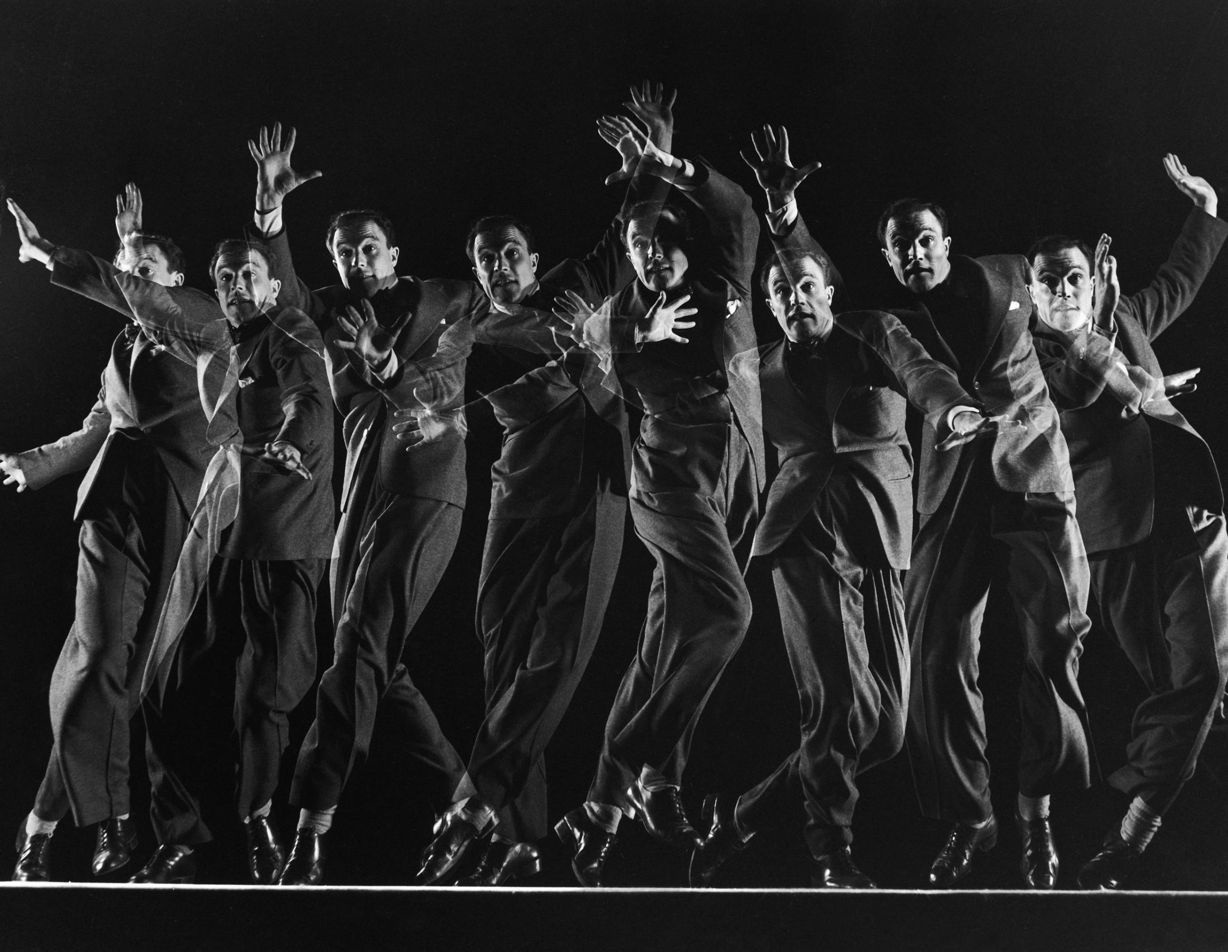 Dancer and actor Gene Kelly in a multiple-exposure dance sequence from the movie Cover Girl, 1944.