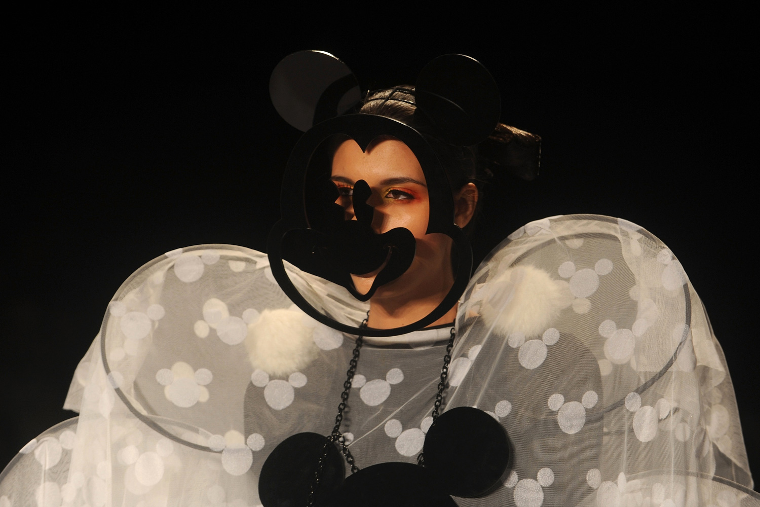 March 6, 2012. A model showcases a creation during a show called 'Memories of Mickey Mouse &amp; Minnie Mouse' by Indian designers Little Shilpa and Nitin Bal Chauhan on the second day of Lakme Fashion Week (LFW) summer resort 2012 in Mumbai.