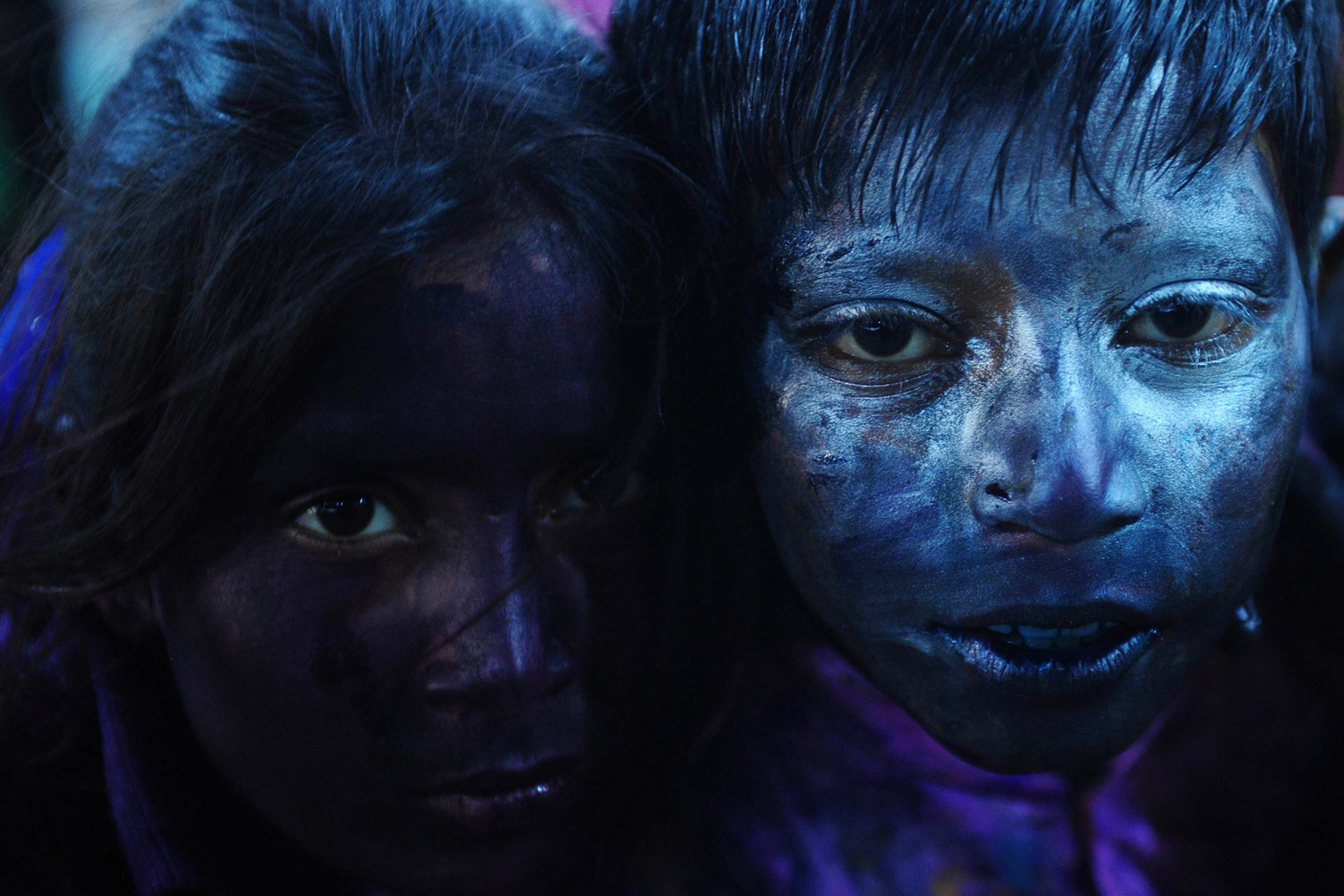 March 7, 2012. Pakistani Hindus pose for a photograph during the celebration of the Holi festival in Karachi.