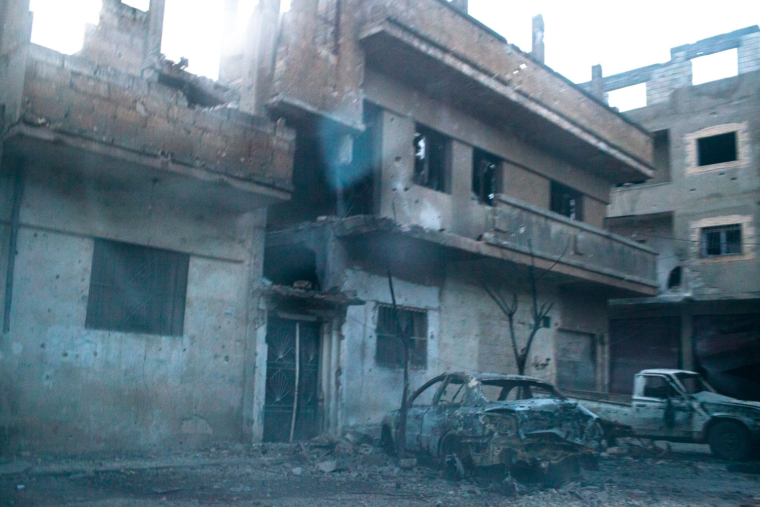 Feb. 24, 2012. The destruction in Bab Amr, captured from a moving car.