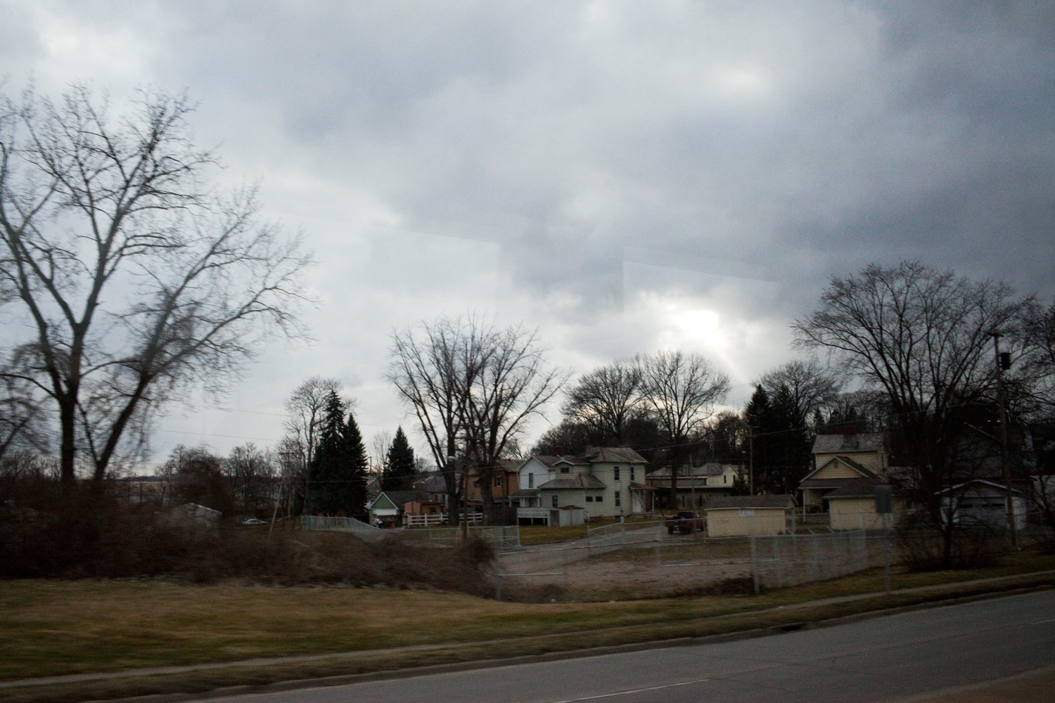 March 5, 2012. The view from the Mitt Romney campaign bus on the way to Zanesville, Ohio.