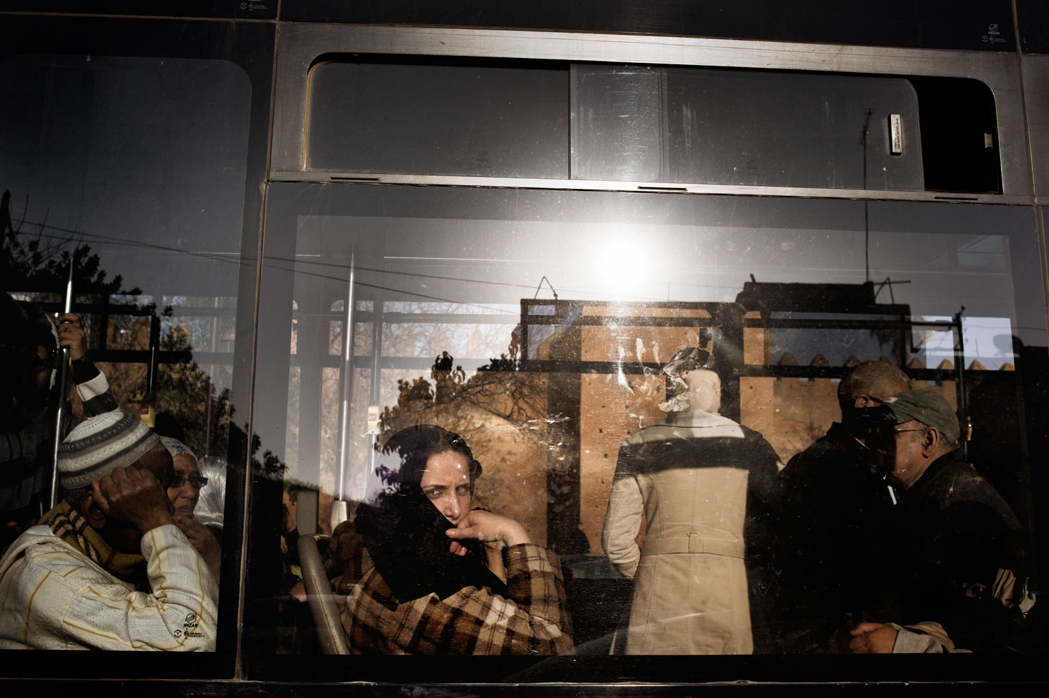 March 2012. Passengers are seen on a tram in Rabat, Morocco.