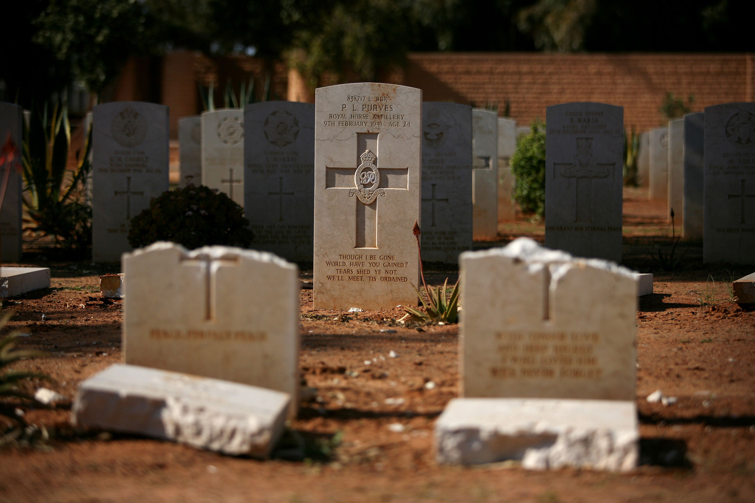 March 6, 2012. Graves of British soldiers of the Royal Horse Artillery are seen at the Commonwealth Benghazi War Cemetery, which holds the remains of British and Commonwealth soldiers who fought during World War II in the north African desert battles, after the cemetery was desecrated by angry Libyans days earlier.