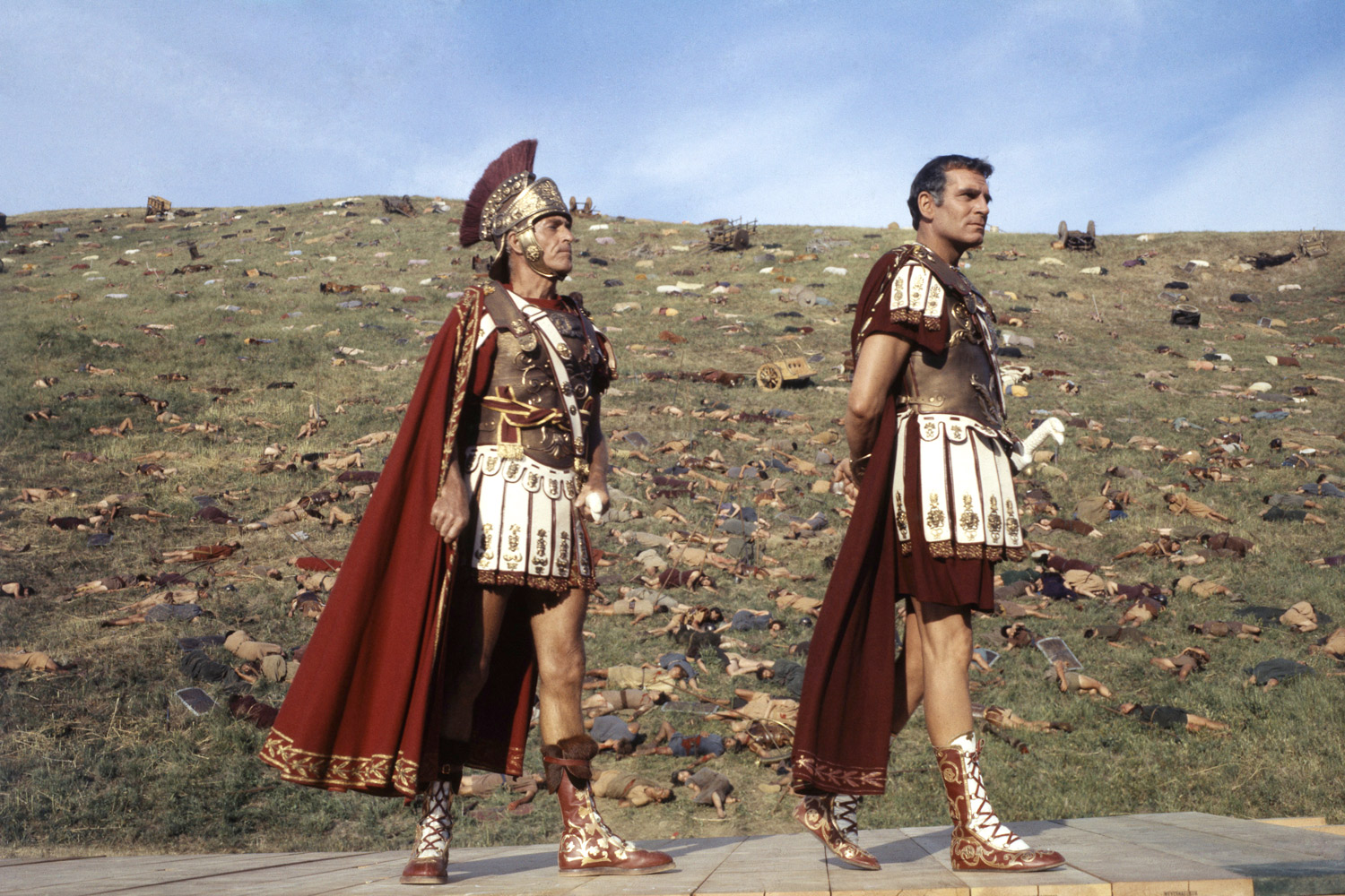 Laurence Olivier (right) on the set of Spartacus, 1959.
