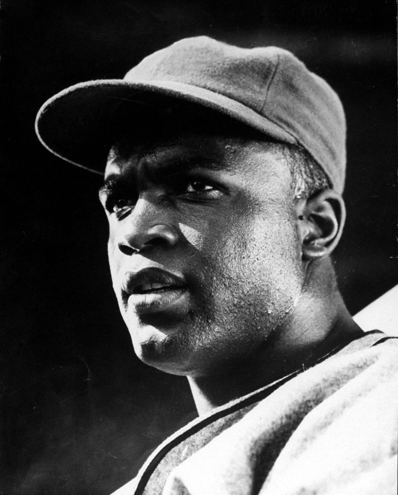 Baseball great Jackie Robinson during filming of "The Jackie Robinson Story."