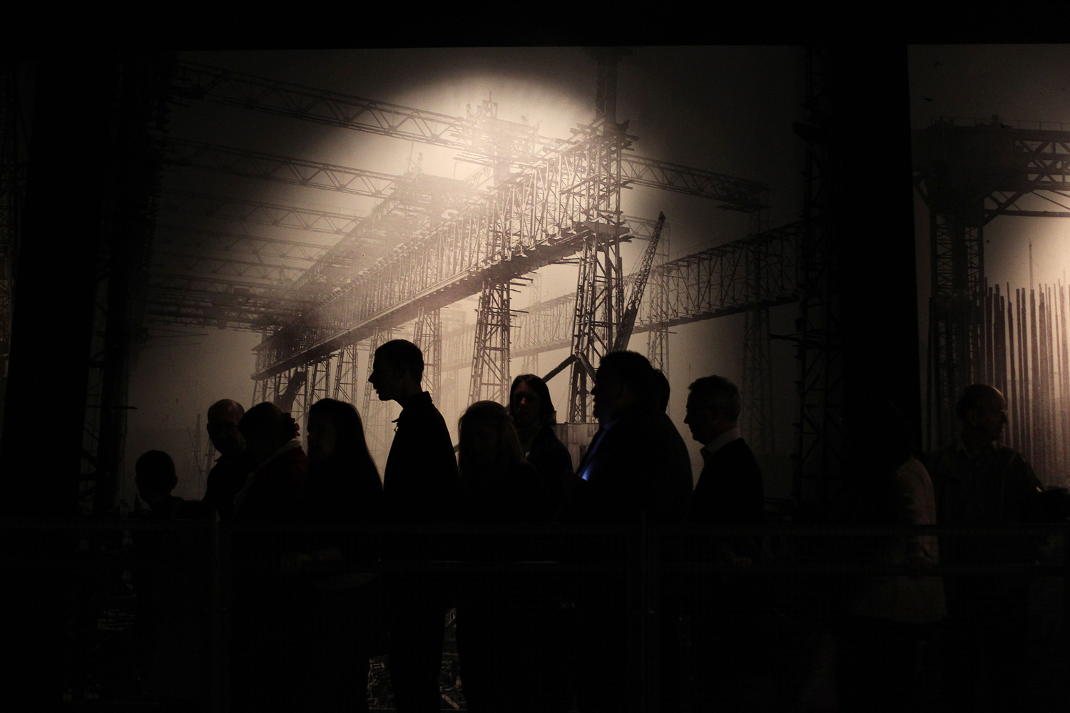 March 31, 2012. People queue inside the Titanic Belfast visitor center in Belfast.