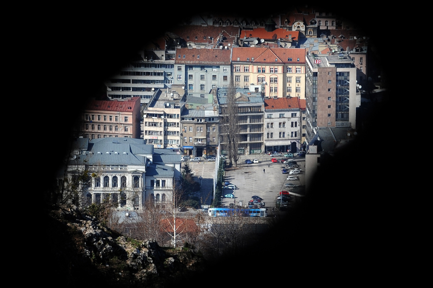 April 2, 2012. A former sniper position on the slopes of mount Trebevic gives a view of Bosnian capital Sarajevo.
