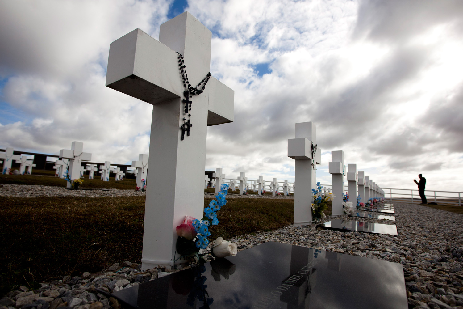 April 3, 2012.  Tombstones are seen in a cemetery for dead soldiers of Argentina from the  Malvinas War in the Falkland Islands.