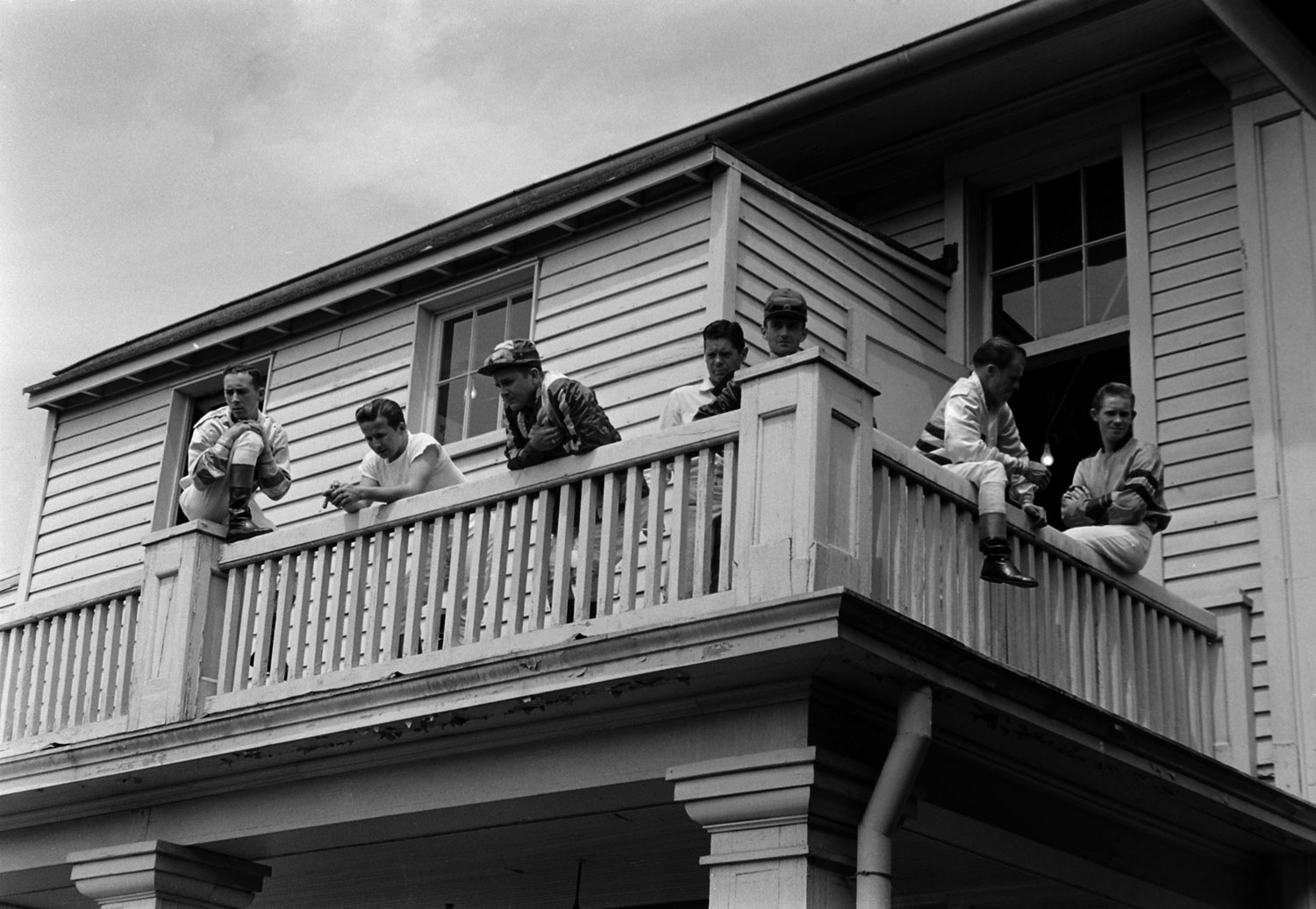 Jockeys outside the Churchill Downs jockey room, 1955.