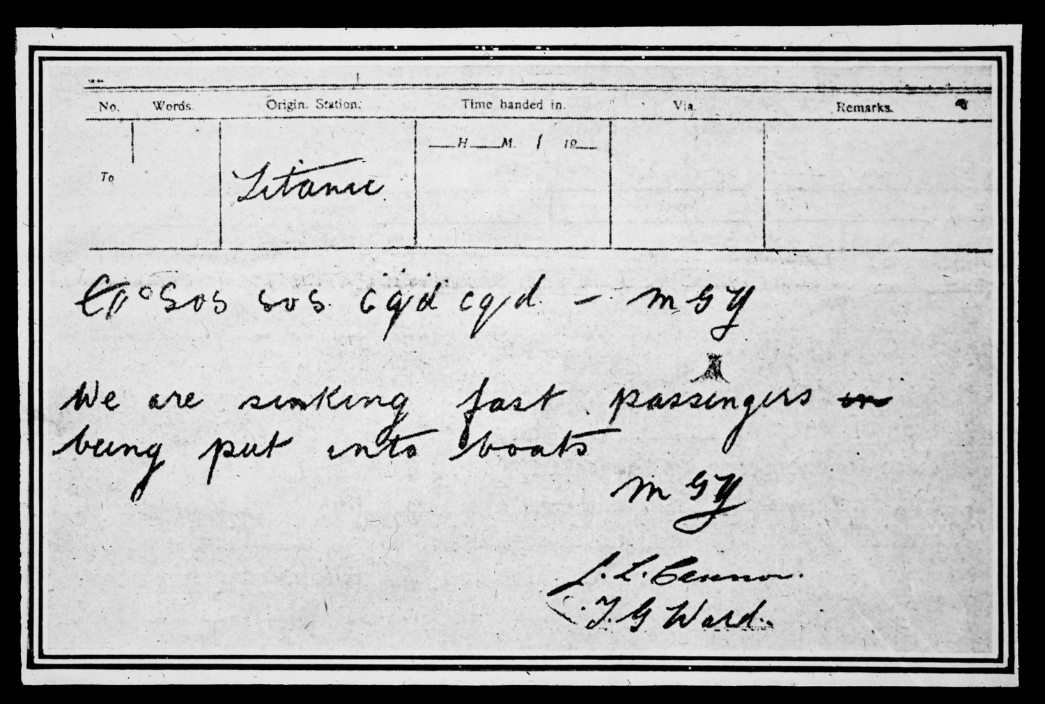 Titanic SOS Telegram, 1912