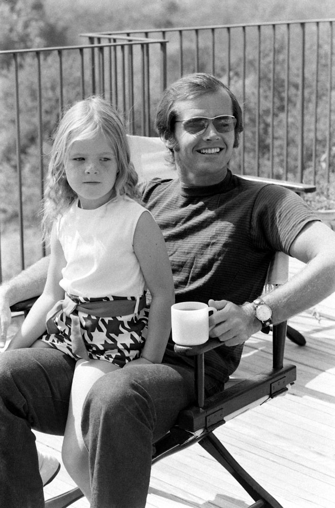 Jack Nicholson and his daughter, Jennifer, on the deck of his home overlooking Franklin Canyon, Los Angeles, 1969.