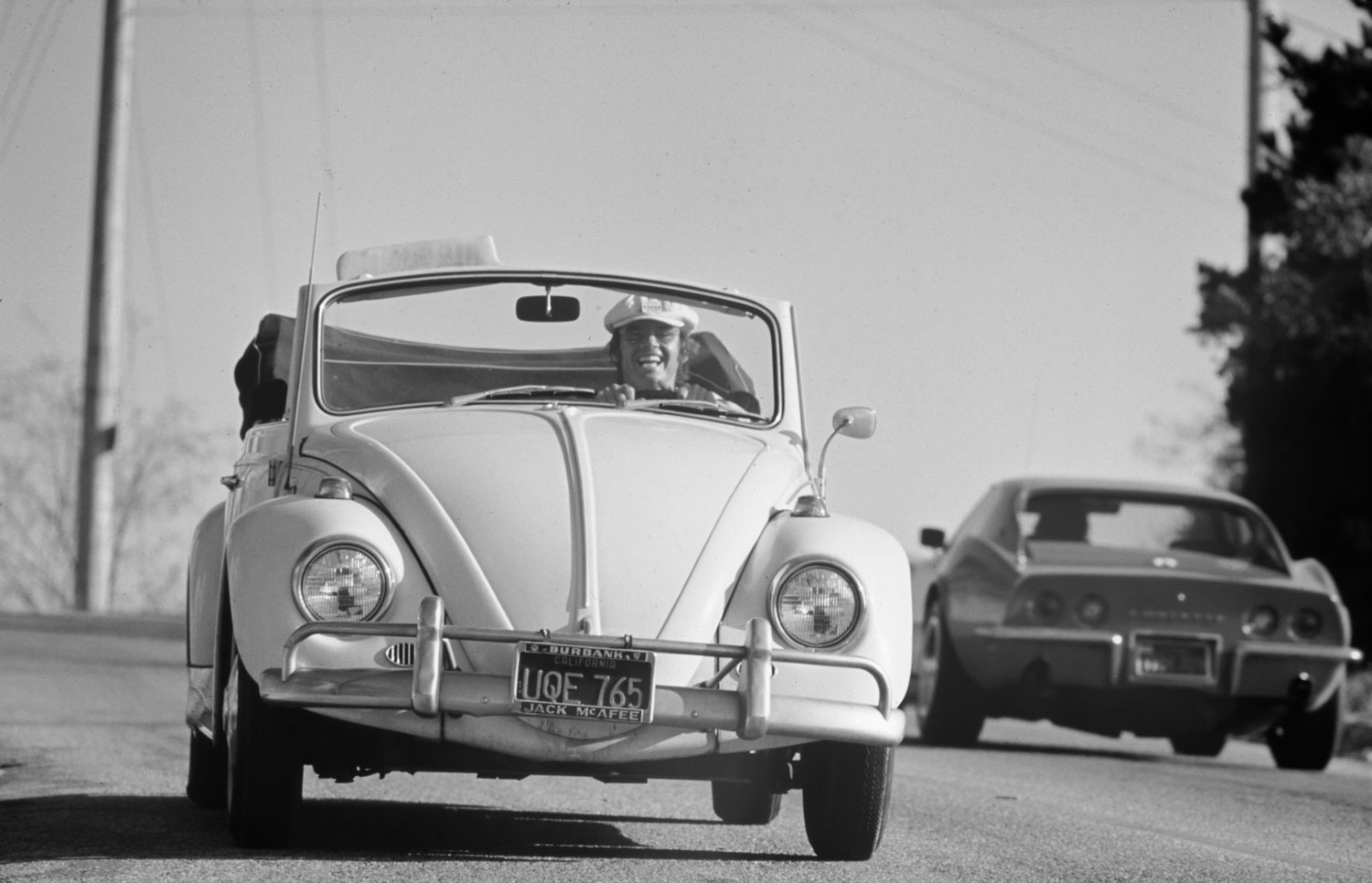 Jack Nicholson drives his Volkswagen Convertible in 1969