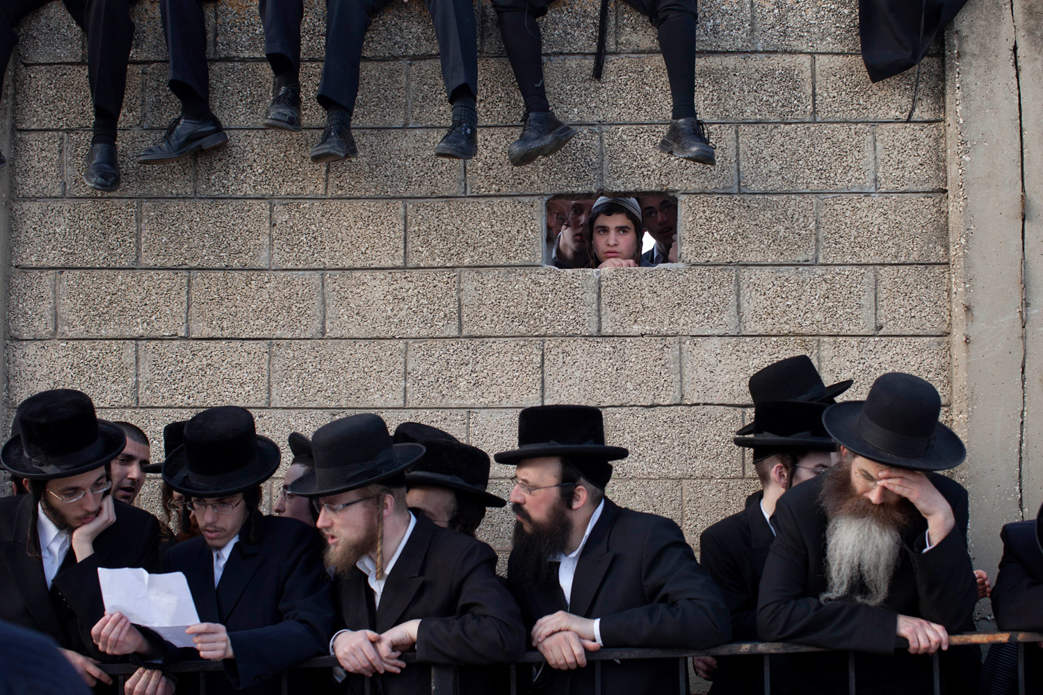 March 14, 2012. Ultra-Orthodox Jews attend the funeral of Rabbi Moshe Yehoshua Hager, leader of the hassidic sect Vizhnitz in Israel, in Bnei Brak, Israel. Rabbi Moshe Yehoshua Hager was 95.