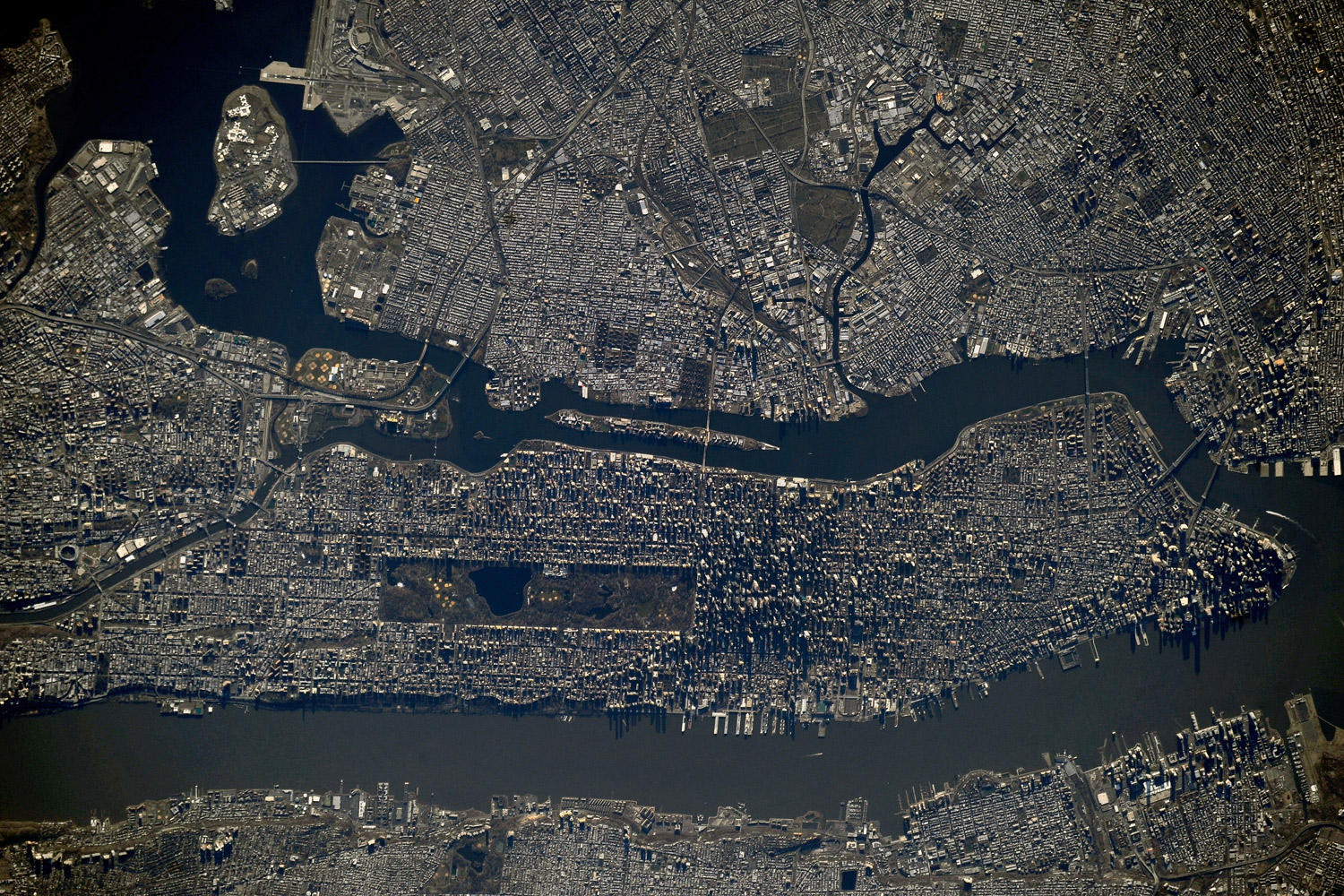 New York City, as seen from the International Space Station.