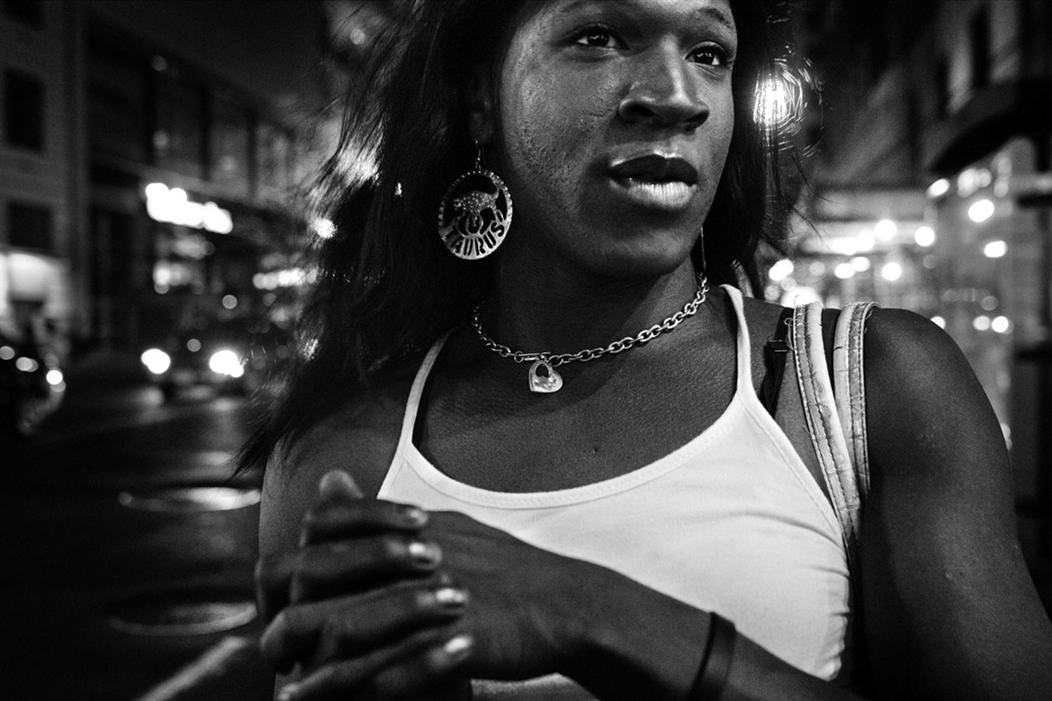 K. pauses on 34th Street while on her way to the Village. August 2006.
                              Transgender people comprise the highest proportion of homeless LGBT youth. In particular, they are often denied access to shelter services, particularly in shelters that segregate clients based on birth sex. Discrimination and lack of identification that reflects their chosen name and gender makes it hard for many young transwomen to find a legal job, leaving sex work as one of the few options available to them.