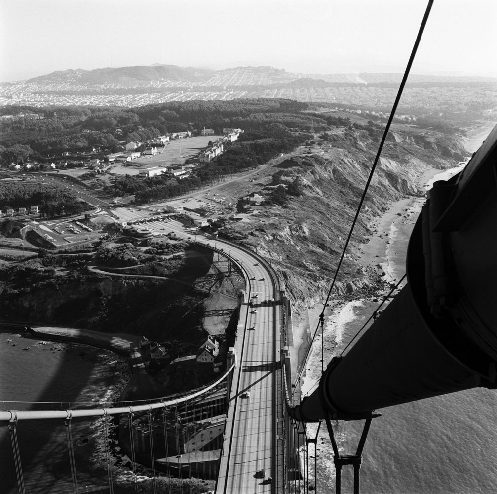 The view south from atop the Golden Gate Bridge in 1955.