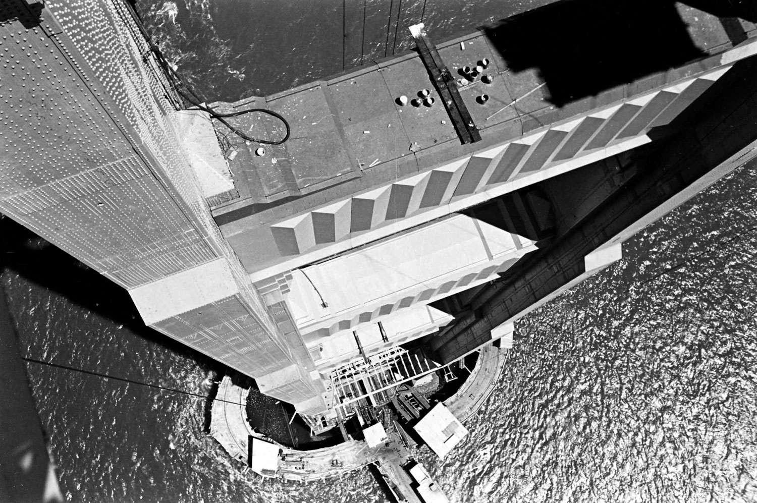 The Golden Gate Bridge under construction, 1936.