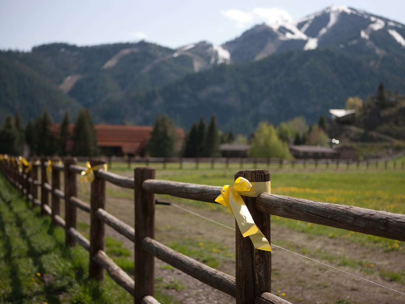 A fence with 'Standing with Bowe' yellow ribbons on it, just outside of Hailey, Idaho.