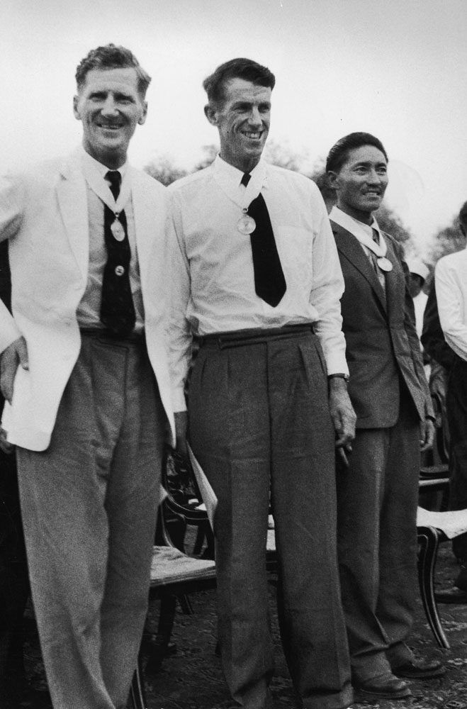 John Hunt, Edmund Hillary, Tenzing Norgay in Nepal, 1953.