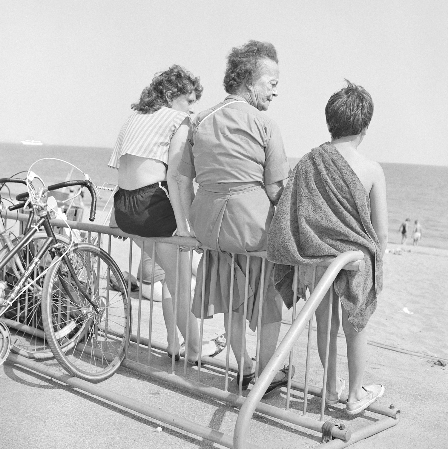Woman with children at South Beach.