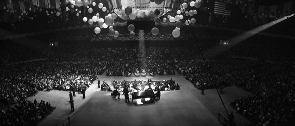The stage and seating at Madison Square Garden during a "Birthday Salute" in honor of JFK, New York, May 19, 1962.