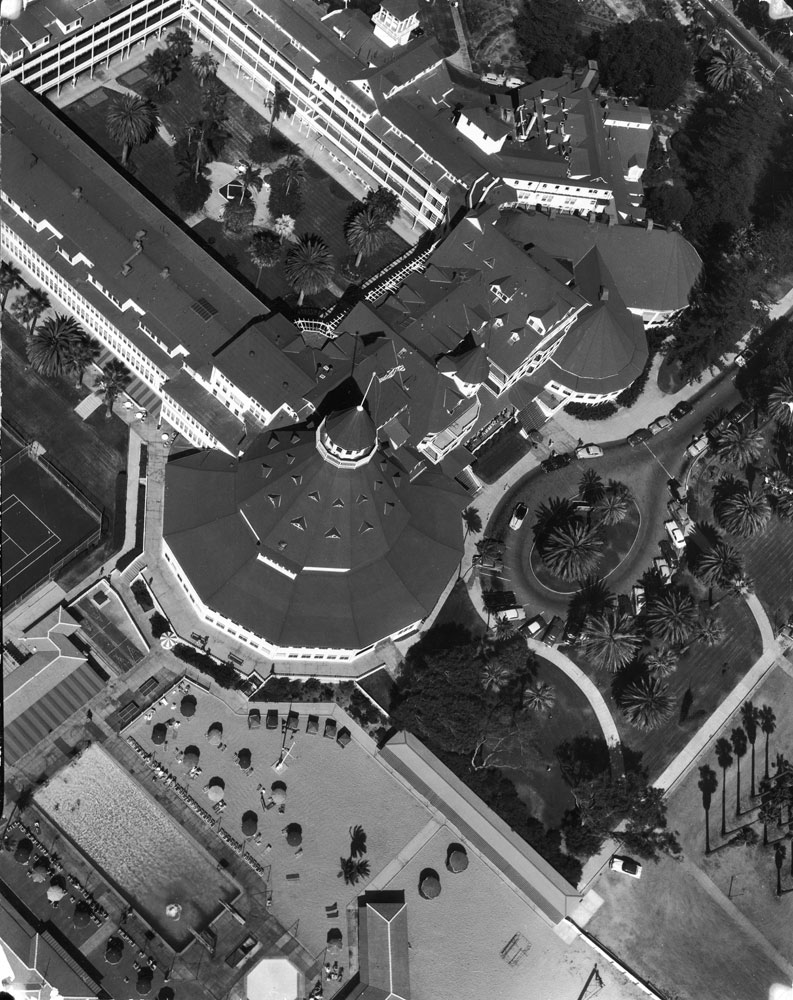 Coronado Hotel and its surroundings, San Diego, Calif., photographed from a helicopter, 1952.