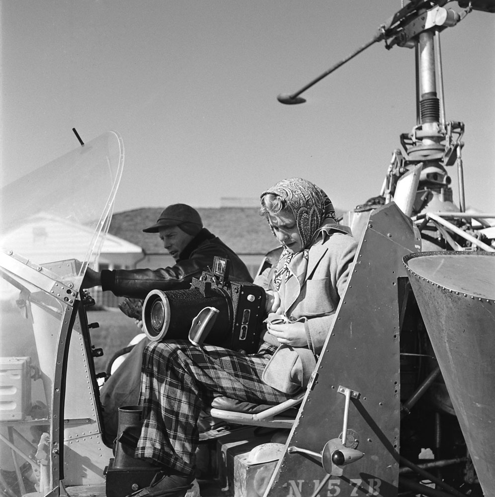 Margaret Bourke-White in a helicopter.