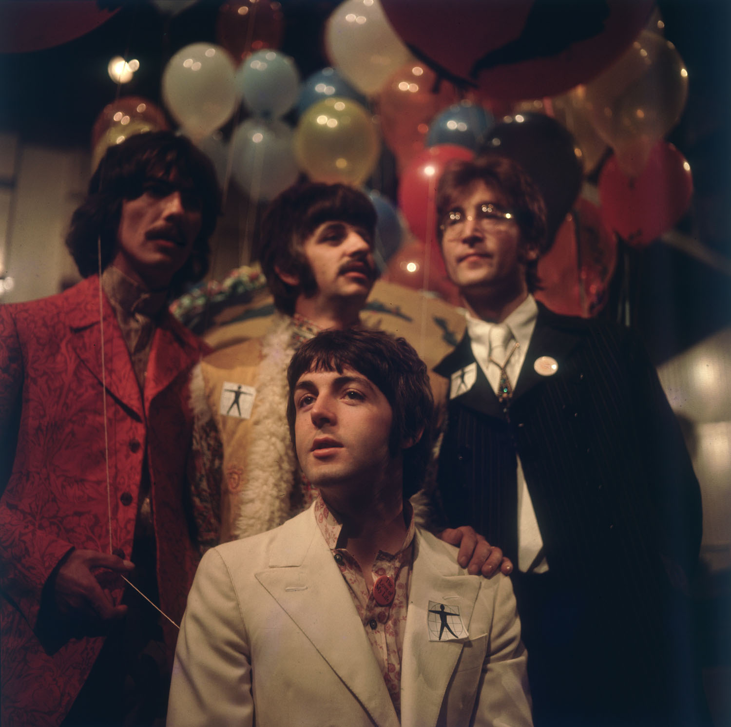 The Beatles,from left to right, George Harrison, Ringo Starr, John Lennon, and in front, Paul McCartney, at the EMI studios in Abbey Road, as they prepare for 'Our World', a world-wide live television show broadcasting to 24 countries with a potential audience of 400 million. June 25, 1967. London, England.