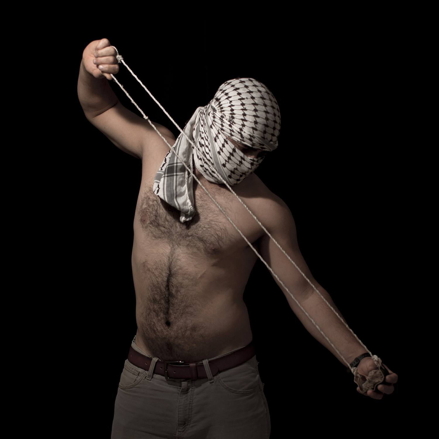 Portrait of a Palestinian stone thrower in the West Bank village of Bilin, near Ramallah. June 13, 2012.