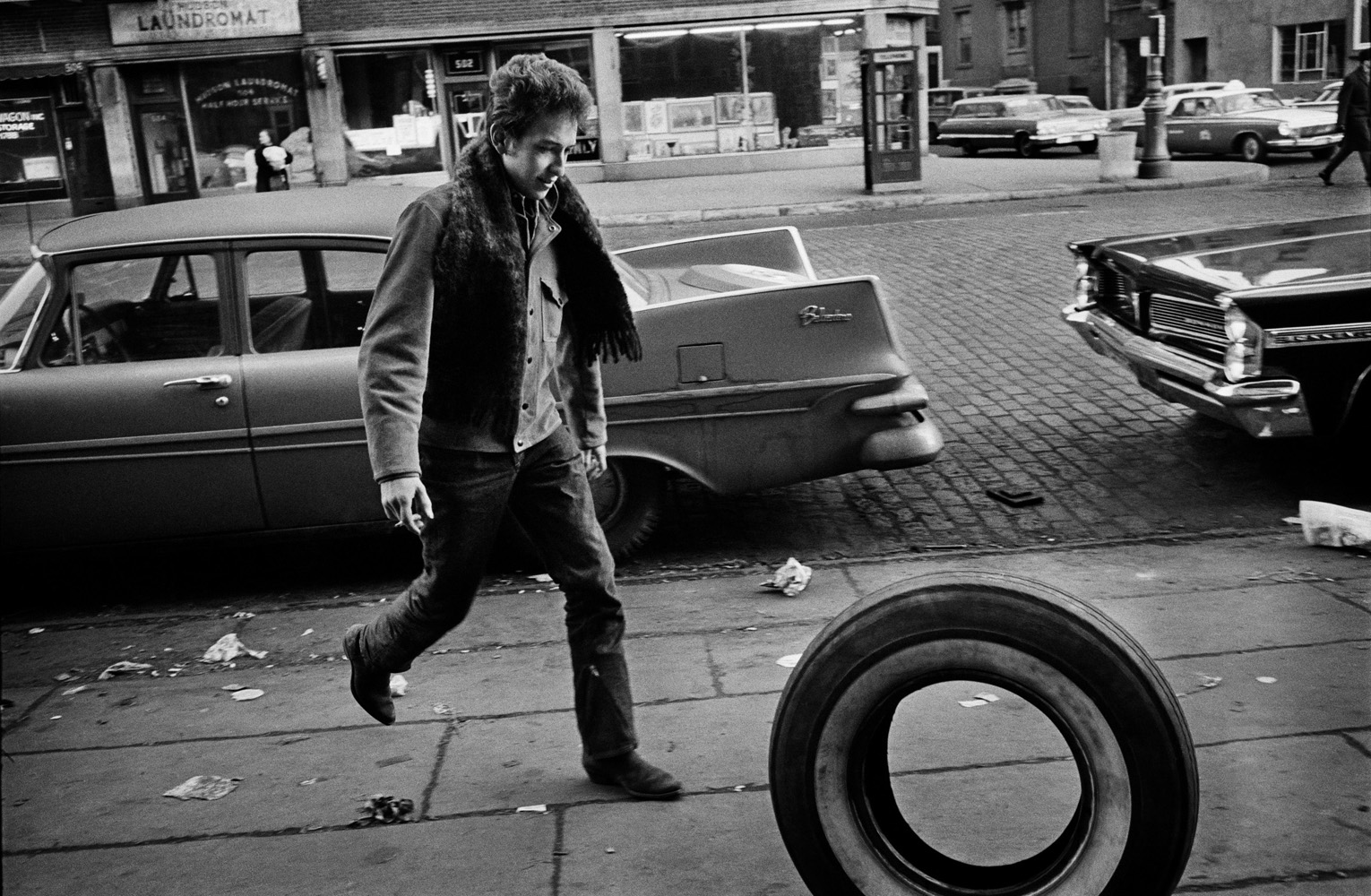 Dylan Rolling Tire, New York, NY, 1963