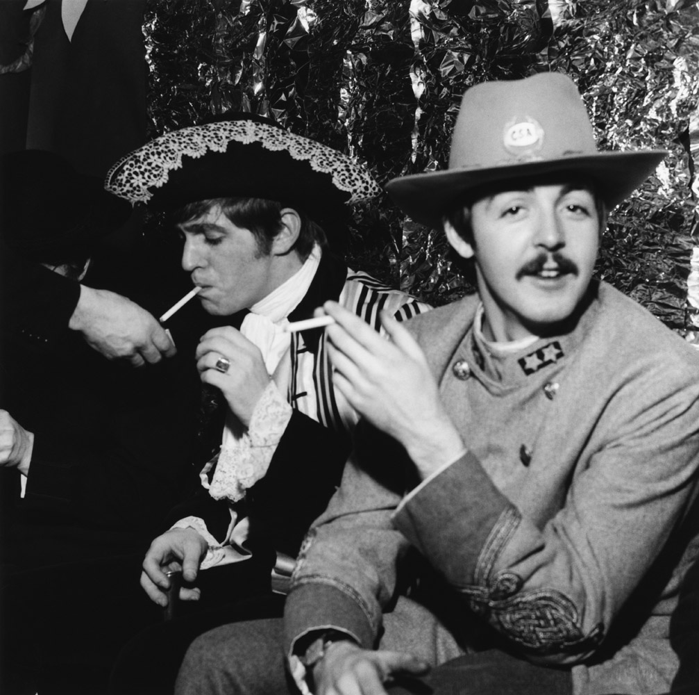 Georgie Fame and Paul McCartney at a fancy dress party at the Cromwellian Club.They are celebrating the 21st birthday of Fame's girlfriend Carmen Jimenez. London, England, 8th January 1967.