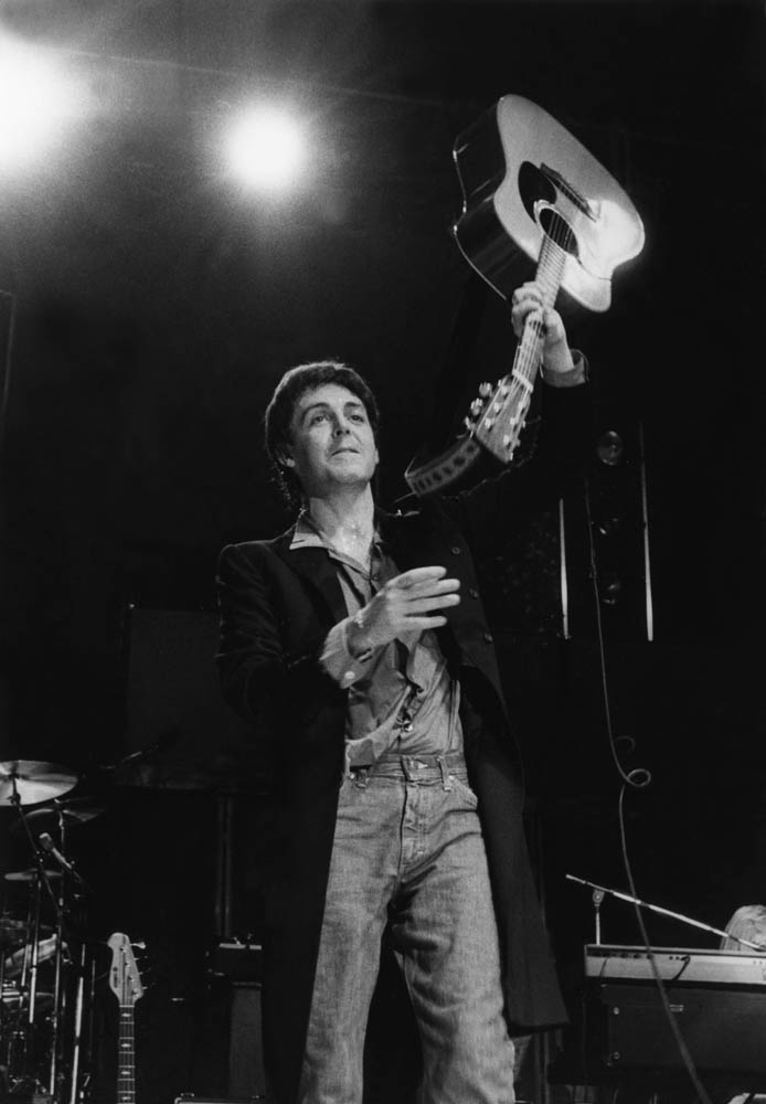 Paul McCartney performing with his band Wings in 1980.