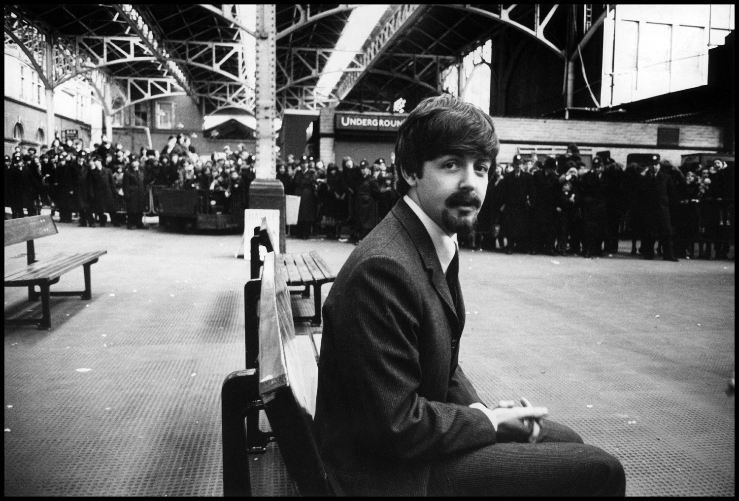 Paul McCartney in a disguise during filming of  A Hard Day's Night.  London, England, 1964.