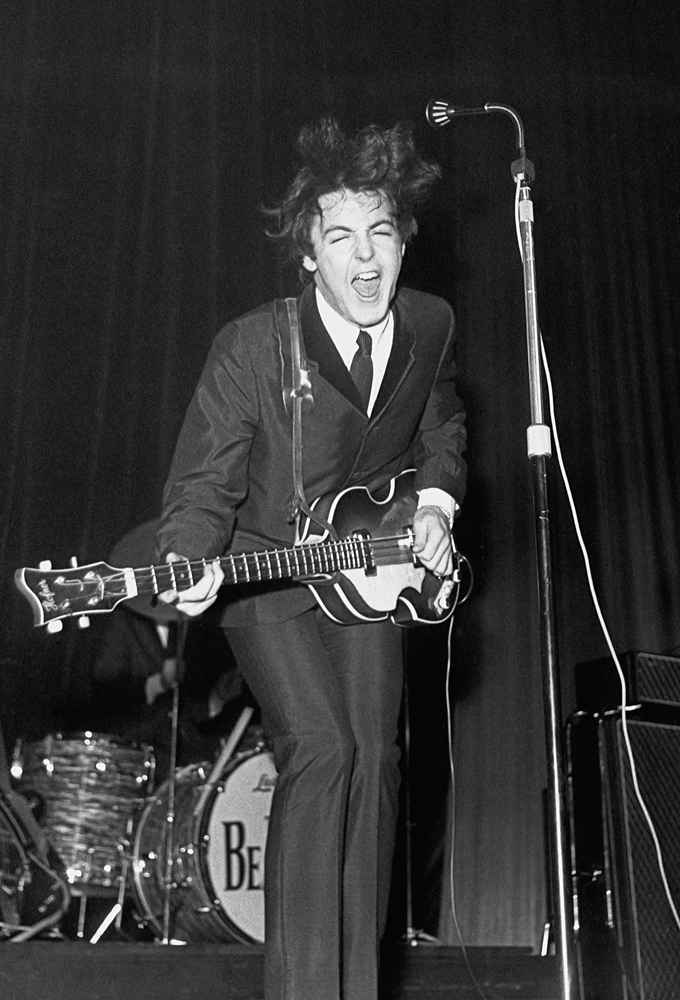 Paul McCartney gives his all during Twist and Shout song on stage at the ABC Theater,Huddersfield,Yorkshire November 29th, 1963.