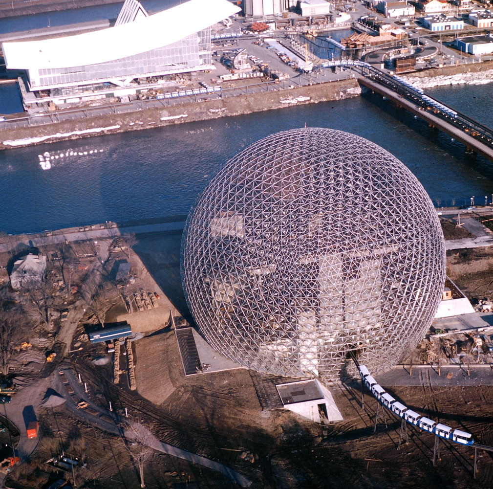 A Buckminster Fuller-designed geodesic dome at the 1967 International and Universal Exposition, or "Expo 67."