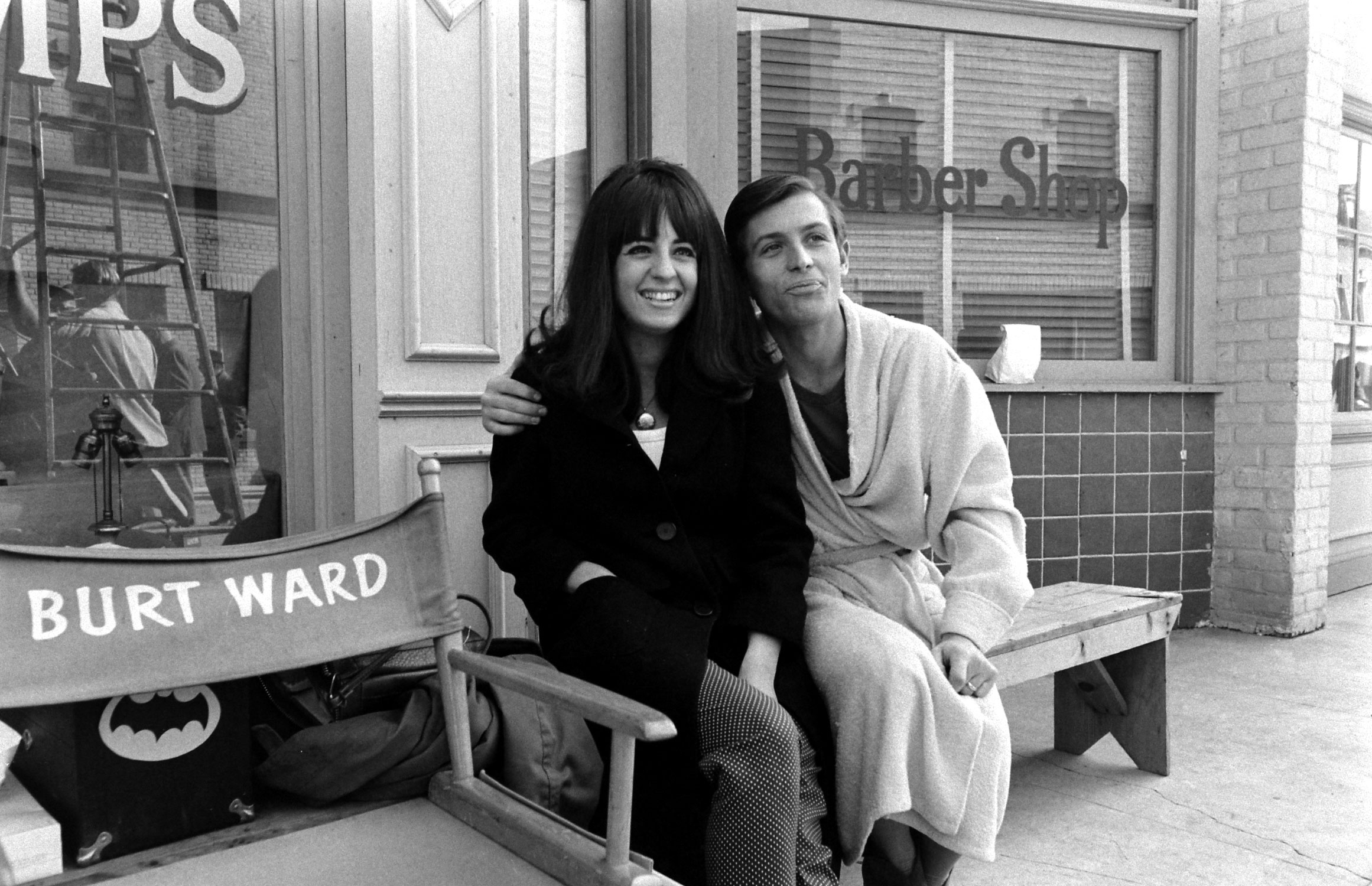 Burt Ward (Dick Grayson/Robin) and unidentified woman on the set of Batman, 1966.