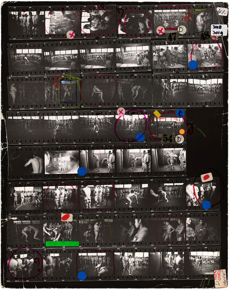 Contact sheet of sumo wrestlers in Japan.
