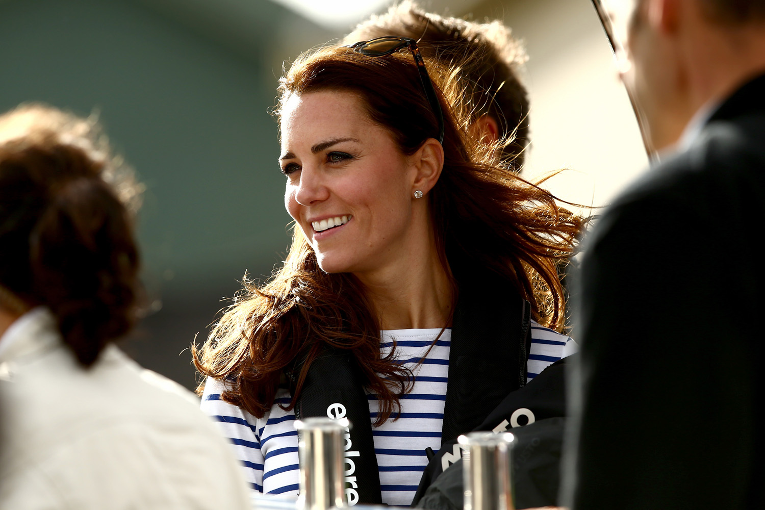 Catherine, Duchess of Cambridge arrives at the Westpark Marina on a Sealegs amphibious marine craft at the Whenuapai RNZAF base on April 11, 2014 in Auckland.