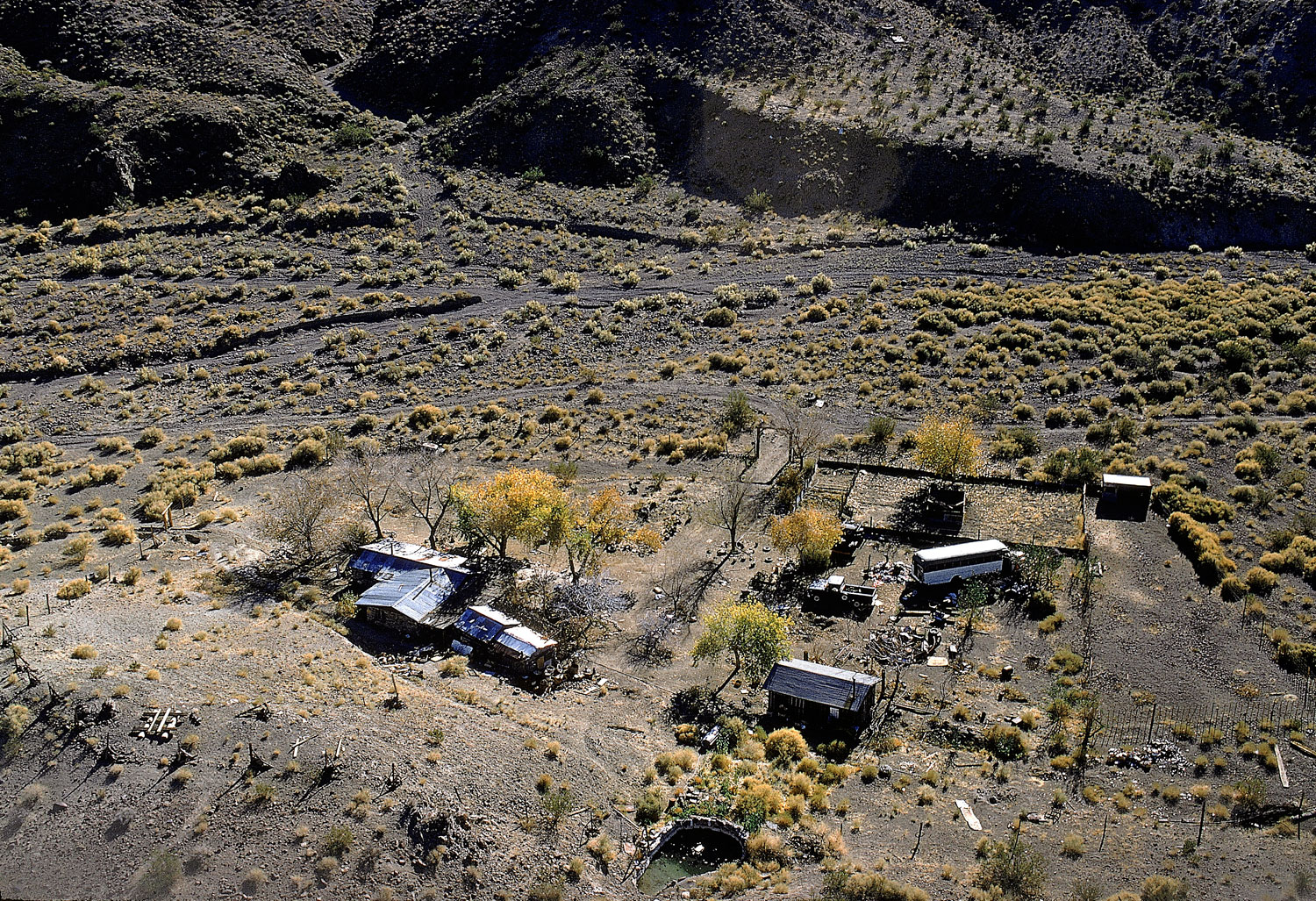 Aerial view of Barker Ranch, where Charles Manson was caught (hiding in a cabinet beneath a sink) in October 1969.