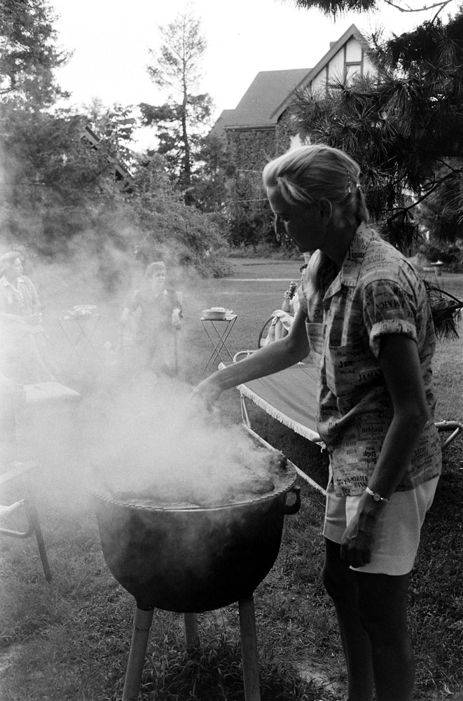 Jerrie Cobb keeps watch over the grill, 1959.