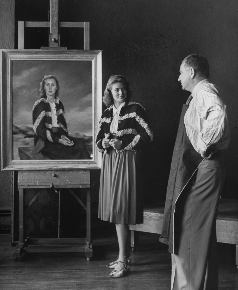 Ingrid Bergman with the painter Alexander Brook, 1944.