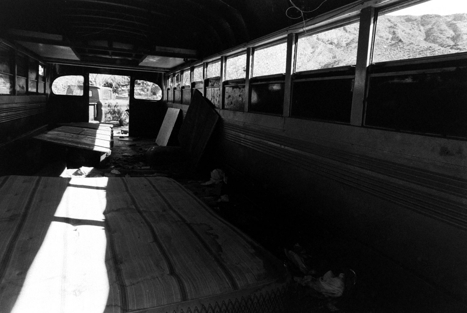Bus on the Barker Ranch, one-time home of the Manson Family, 1969.