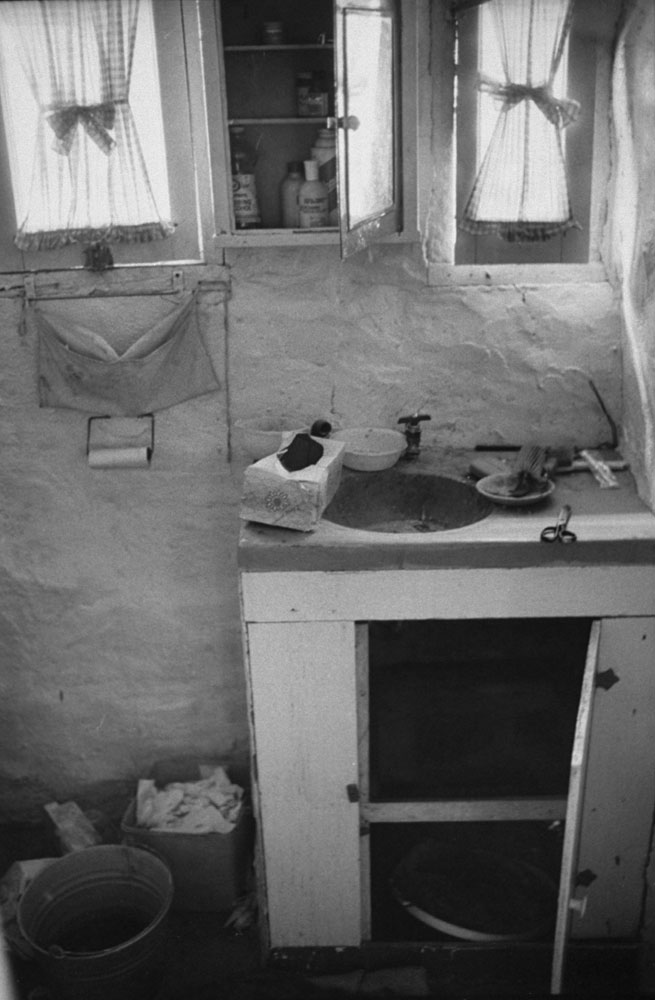 Charles Manson's hifding place: When police raided the Barker Ranch on suspicion of auto theft last August [1969], they couldn't find Manson -- until they noticed his hair dangling from under the sink. He had squeezed himself into the 12x16-inch cupboard but then couldn't quite close the door.