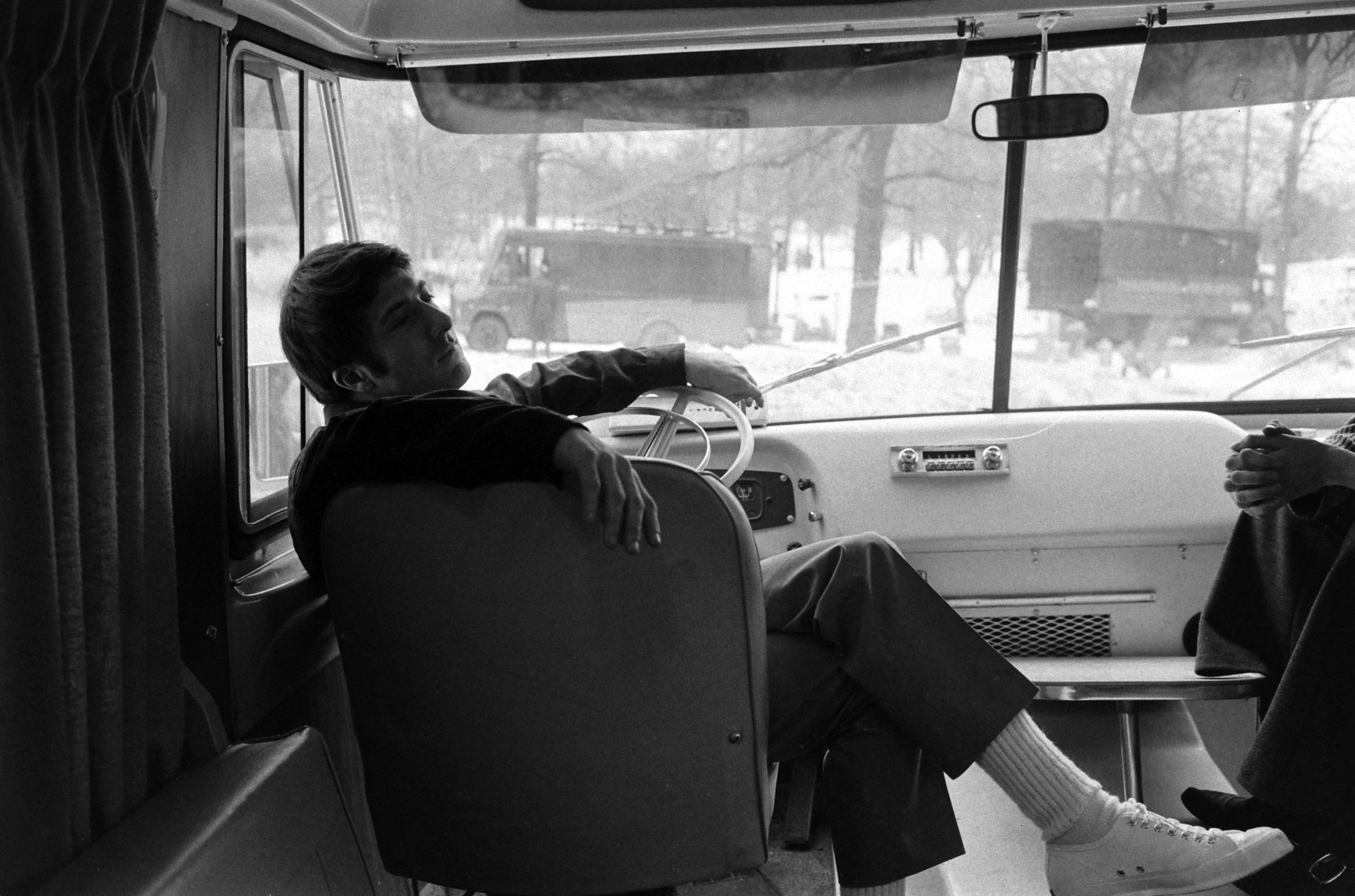 Dustin Hoffman in his trailer during the filming of the movie, John and Mary, in which he starred with Mia Farrow, New York City, 1969.