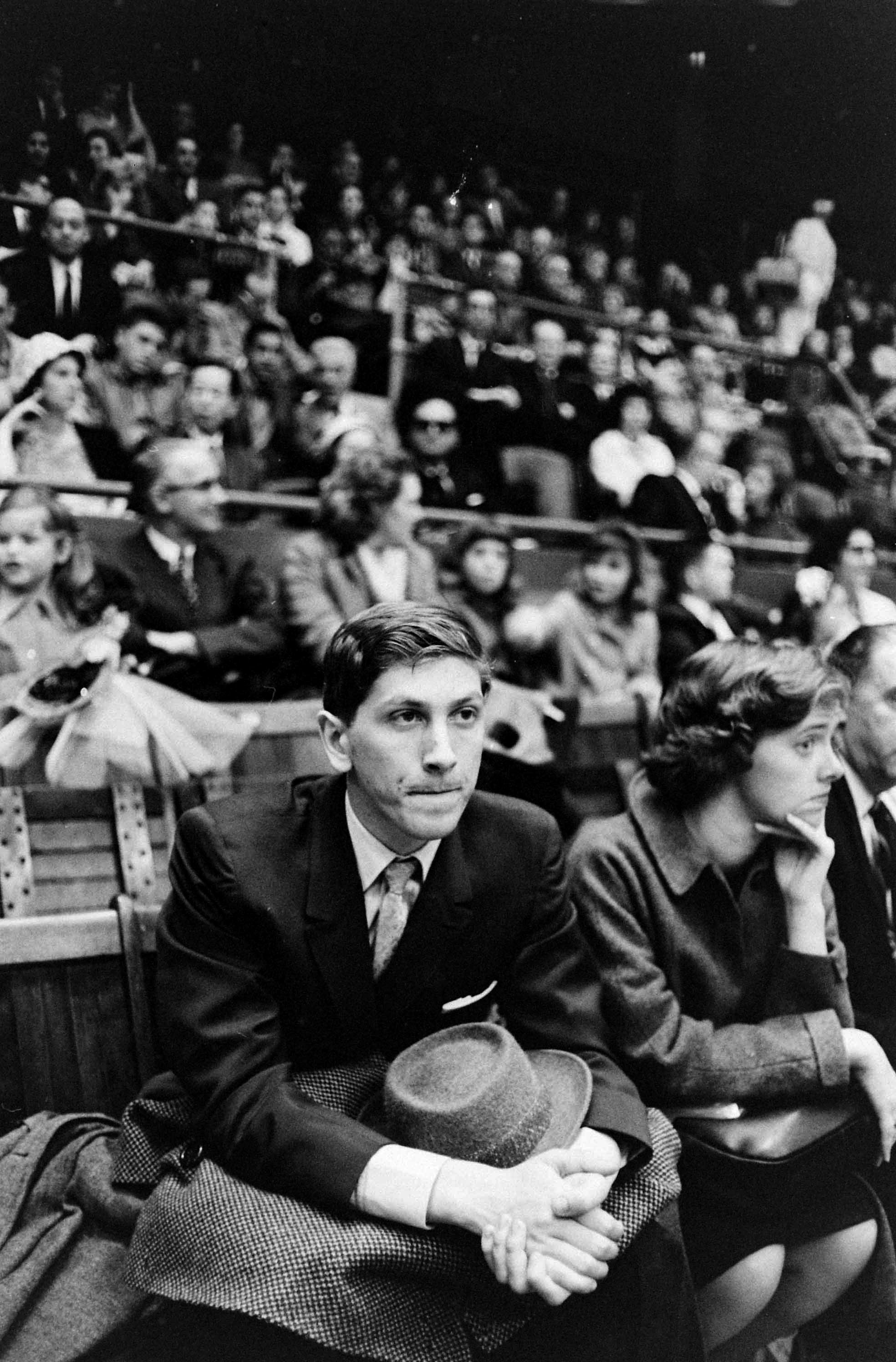 Bobby Fischer at a ballgame, New York, 1962.