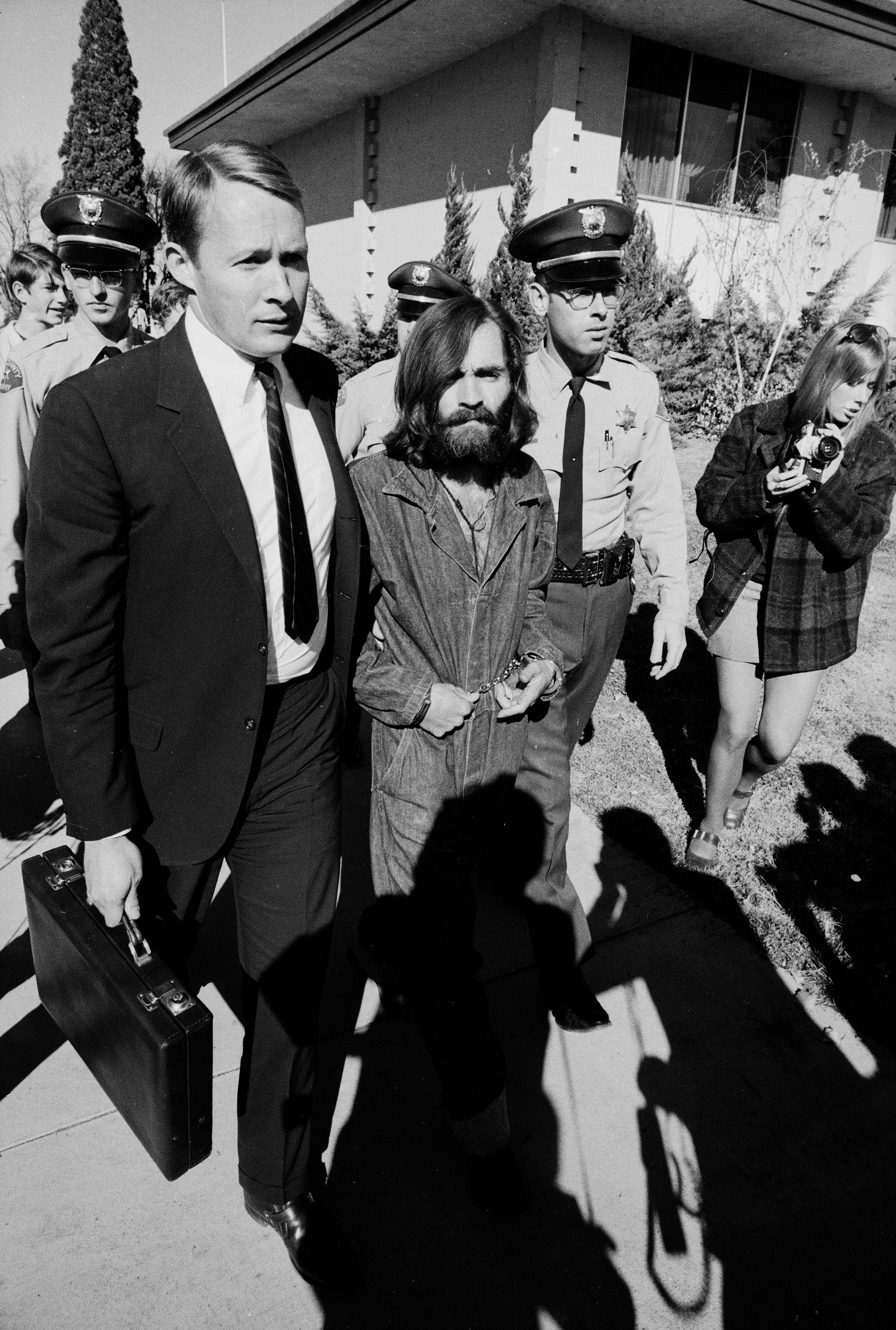 Charles Manson is led to court for a grand jury appearance in California in 1969.