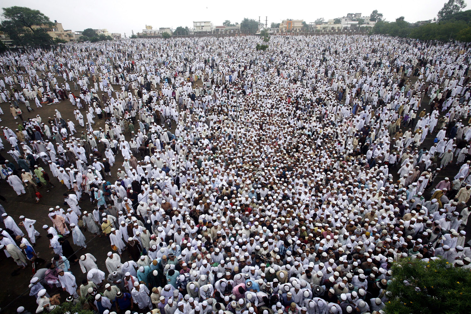 Aug. 20, 2012. Muslim devotees leave after Eid al-fitr prayer in Bhopal, India.