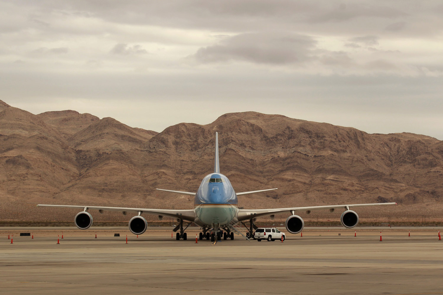 Aug. 22, 2012. Air Force One sits on the airport tarmac as U.S. President Barack Obama campaigns in Las Vegas.