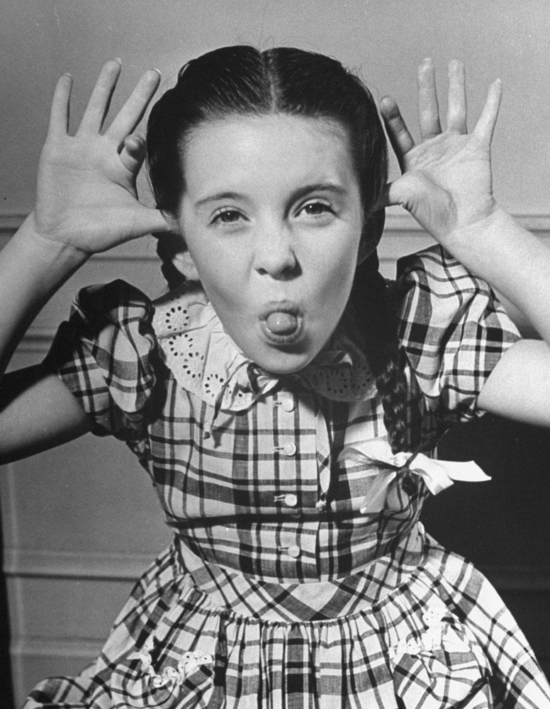 Child star Margaret O'Brien makes a classic face, 1945.